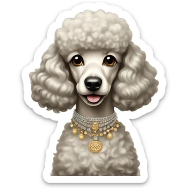 Poodle wearing vintage dress jewelry  sticker