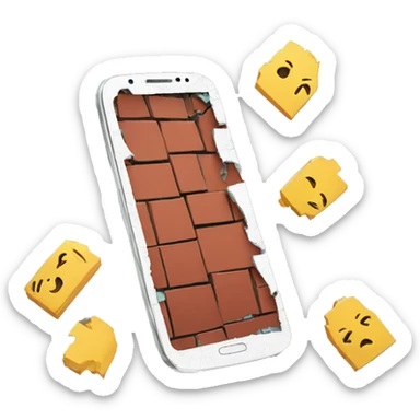 broken smartphone, cracked screen and sides, bricked sticker