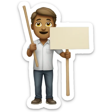 man holding placard on stick sticker