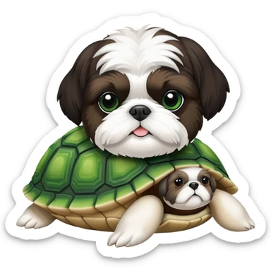 Black and white shih Tzu on a green turtle plushie sticker