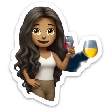 Long-haired Brunette Girl on the moon with wineglass in hand sticker