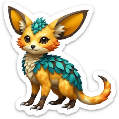 Rare realistic exotic epic pretty beautiful handsome gorgeous aesthetic colorful vibrant Vernid-Trico-species-Fakemon-creature by LiLaiRa, random markings, tufted ears, full body sticker