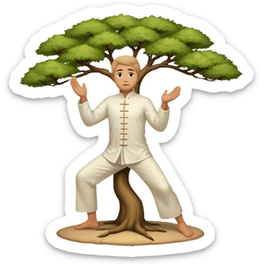 pratiquant de qi gong en position de l'arbre, en tenue noire ou blanche sticker