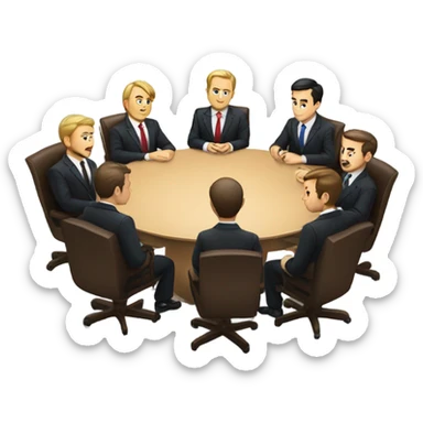 6 Caucasian men in suits sitting at a round table sticker