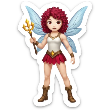 full body woman short curly brown mullet brown eyes white skin muscular build cranberry battle fairy sticker