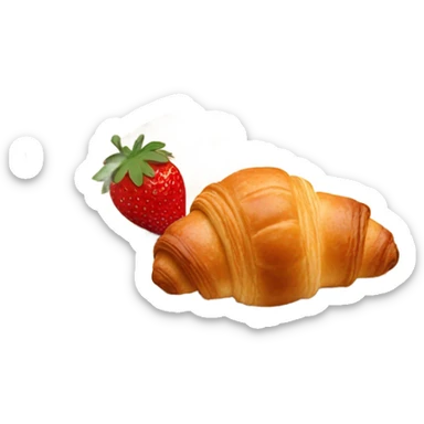 there is a croissant with strawberries in a beige plate sticker