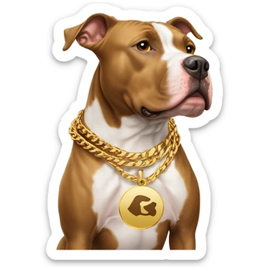 A dog pitbull and wearing big gold chain on that says G pendant  sticker