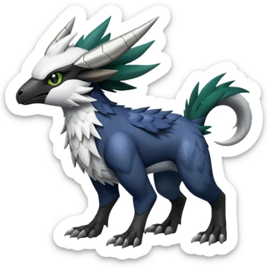 Shiny Black Grey White and Dark-Green Trico-Nargacuga-Silvally-Absol-fusion sticker