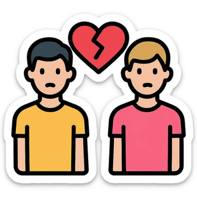 two men gay couple breaking up with a broken heart between them sticker