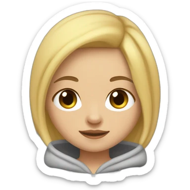 A blonde girl with smooth hair and a ray in the middle of his hair, she has light skin a few freckles, and she wear a hoodies and she Carries in his arms a baby black labrador dog  sticker