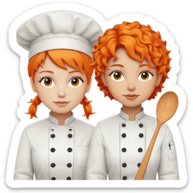 Dos chicas chef, una pelinaranja de pelo lacio y otra con pelo negro con rulos sticker