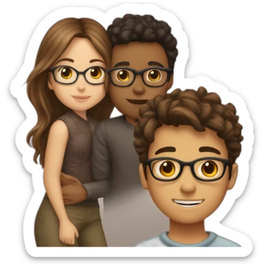 a brown short haired boy with glasses and brown long haired girl kissed sticker