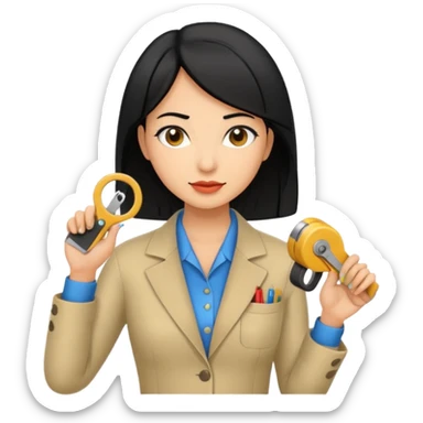 tailor woman holding measure black hair sticker