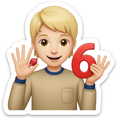 Happy face with tongue out with a number six in one hand and number seven in the other hand sticker