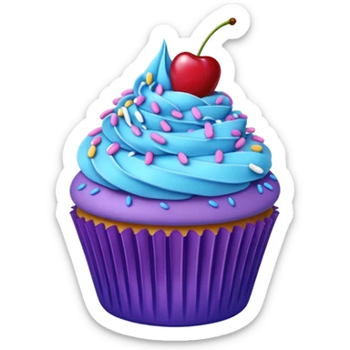 Cupcake: blue cream, purple paper, sprinkles with cherry on top  sticker