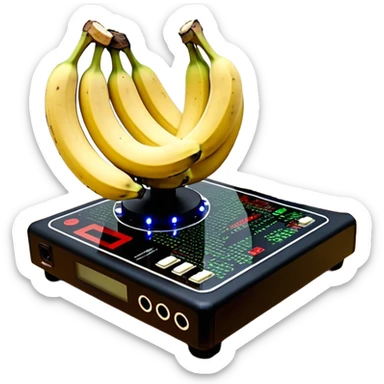 um explosivo improvisado composto por sete bananas de dinamite vermelhas presas por fita preta. O dispositivo inclui um temporizador digital de LED vermelho e uma placa de circuito com fios coloridos e um botão de ativação. Tudo está isolado sobre um fundo branco. sticker