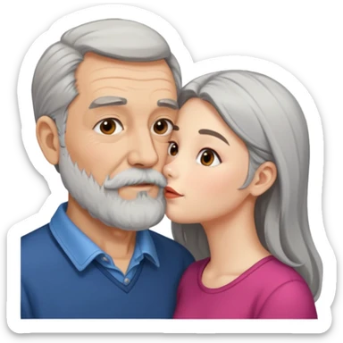 Older bearded man kissing young woman sticker