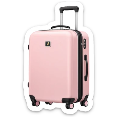 Pastel pink rolling carry-on suitcase next to white sneakers, minimal background sticker