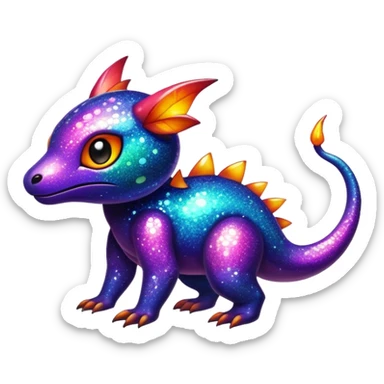 Vibrant dark dull Randomly-colored sparkly exotic Fakémon-creature sticker