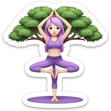 Девушка белокожая, с длинными светло-фиолетовыми волосами, в одежде для йоги, стоит в позе дерева, в стиле бимбо пилатес, две руки, две ноги sticker