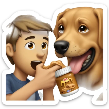 dog licking peanut butter off guy sticker