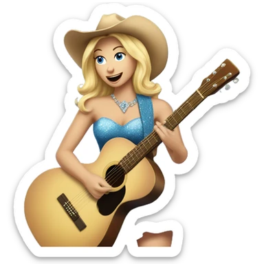 Blonde woman in cowboy boots and dress playing guitar and singing blue sparkly  sticker