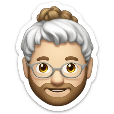 seth rogen bun hair wearing white hoodie iridescente light sticker