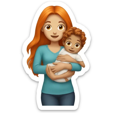 Girl with long orange hair holding baby boy with brown hair  sticker