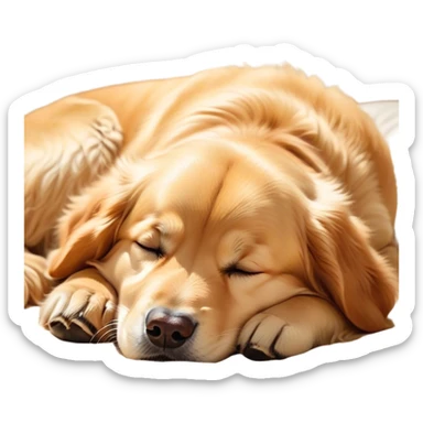Cinematic Chubby Sleeping Golden Retriever Portrait Emoji, Chubby and serene, with a round, adorable build and a soft, fluffy golden coat, eyes gently closed in peaceful slumber, Simplified yet irresistibly endearing features, highly detailed, glowing with a gentle, dreamy glow, high shine, relaxed and content, stylized with a touch of whimsy, bright and heartwarming, soft glowing outline, capturing the essence of a blissfully sleepy pup, so comically serene it feels like it could roll out of the screen and snore with adorable charm! sticker