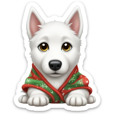 White Australian Husky Puppy Wearing Christmas Pajamas  sticker