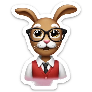Nerd with lipstick and bunny teeth and glasses on head  sticker