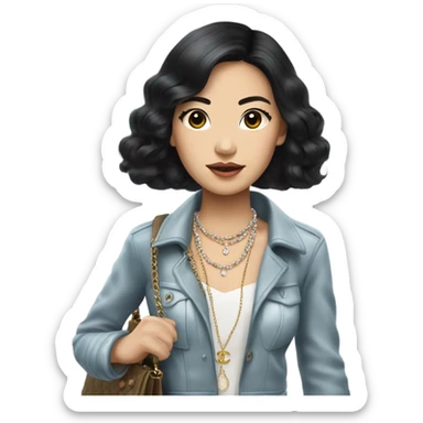 Realistic Dark hair Chanel Asian Girl with Birkin bag and Chanel necklace sticker
