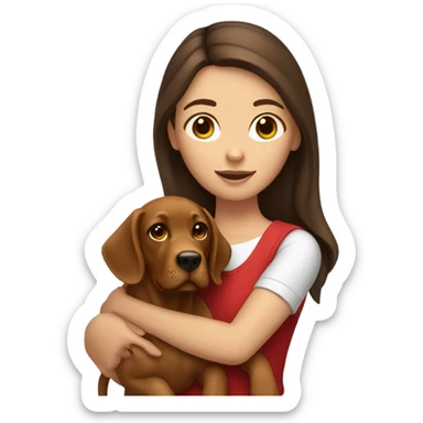 Brunette girl holding red lab dog sticker