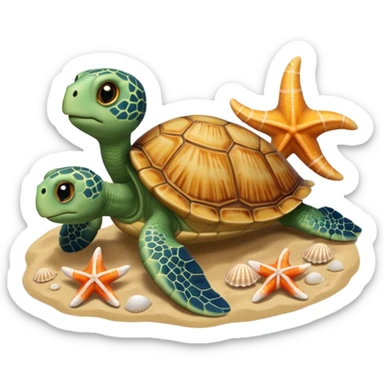 turtle, starfish, and shells together sticker