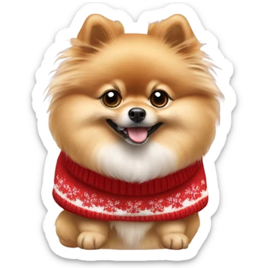 Pomeranian dog wearing Christmas red and white sweater sticker