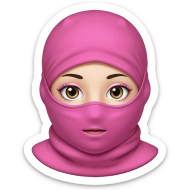 baggy stylish balaclava pink in colour with girly eyes showing through the eye holes of the balaclava with beautiful eyelashes on  sticker