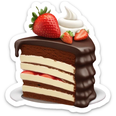 Chocolate cake with whipped cream and strawberries sticker