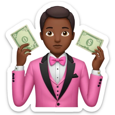 ambitious thinking about money, black person, pink tuxedo sticker