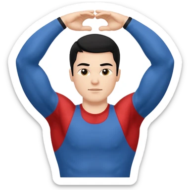 Hombre blanco pelinegro haciendo ejercicio de estiramiento de brazos sticker