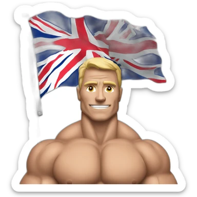 a bodybuilder driving a car with the uk flag on it* sticker