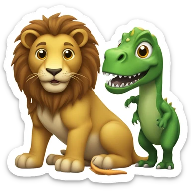 Lion and dinosaur having a beer sticker