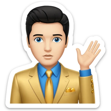 Elvis Presley with Blue eyes, black hair, gold suit sticker