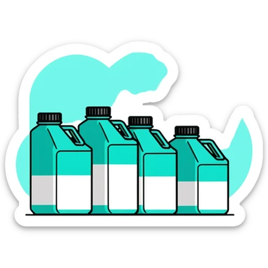Canisters of motor oil in light gray color, minimalist design with soft gradients in sky blue, teal green, white, and light gray sticker