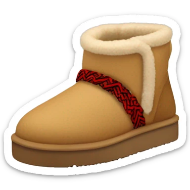 Ugg Camel slip-on slippers. A very thin red zig-zag woven line only encircling the top cuff, and a high chunky thick platform sole. sticker