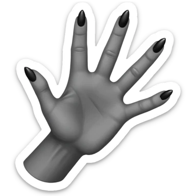 front of a grey colored arm and 5 fingered hand reaching out with black nails sticker