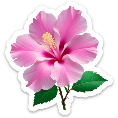 Cinematic Realistic image of a Mugunghwa flower (Rose of Sharon), rendered with delicate petal textures and vibrant pink hues, set against a minimalist background with gentle, diffused lighting that highlights its national significance sticker