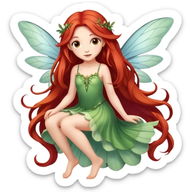Une magnifique fée mignonne avec de belles ailes une magnifique robe naturelle avec de très long cheveux roux avec des yeux marrons de belle jambe et une belle pose sticker