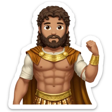 Hercules, God of Heroes from Roman Deities with long dark brown wavy hair and beard, bronze sequin toga sticker