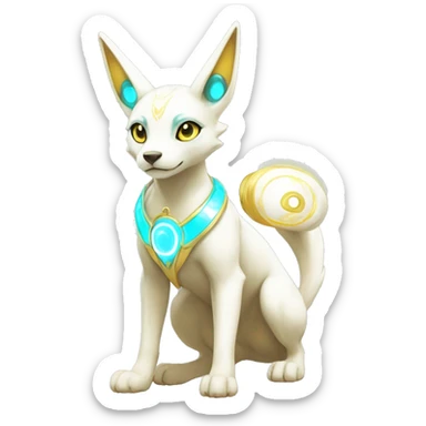 Shiny White Angelic Electric Albino Umbreon. cyan eyes and cyan markings. Golden Anubis-rings. full body sticker