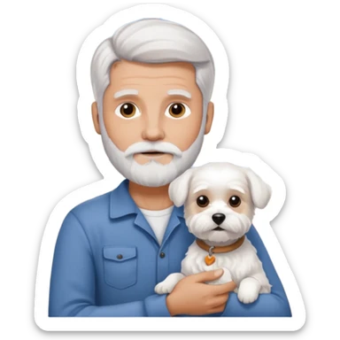 white man grey and white hair beard holding a white Maltese on a beach sticker